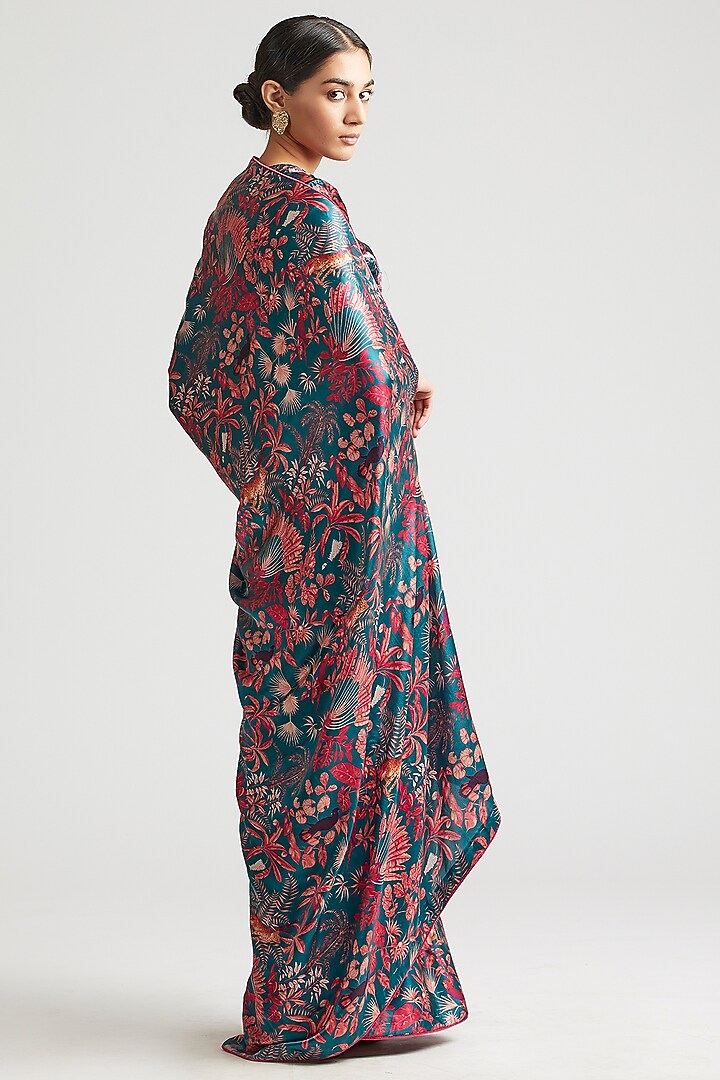 Teal Blue Printed Party Wear Saree by Kshitij Jalori at Pernia's Pop Up Shop