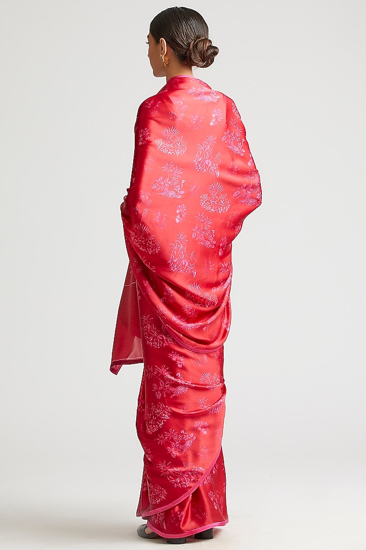 Cherry Red Printed Party Wear Saree by Kshitij Jalori at Pernia's Pop Up Shop