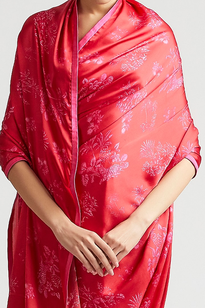 Cherry Red Printed Party Wear Saree by Kshitij Jalori at Pernia's Pop Up Shop