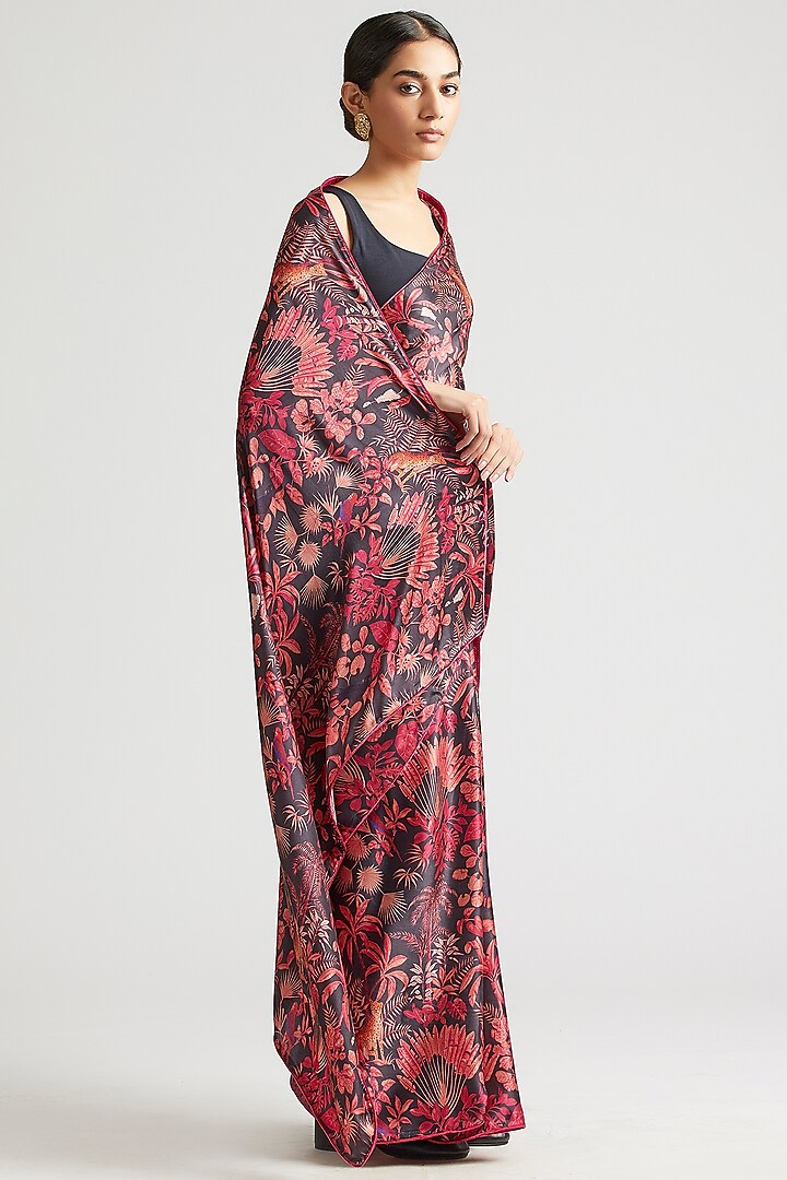 Charcoal Grey Printed Party Wear Saree by Kshitij Jalori at Pernia's Pop Up Shop