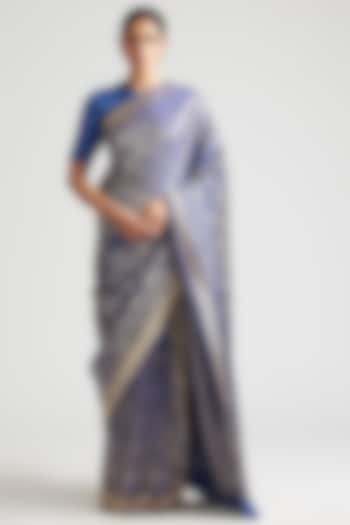 Sapphire Blue Silk Brocade Wedding Saree by Kshitij Jalori at Pernia's Pop Up Shop