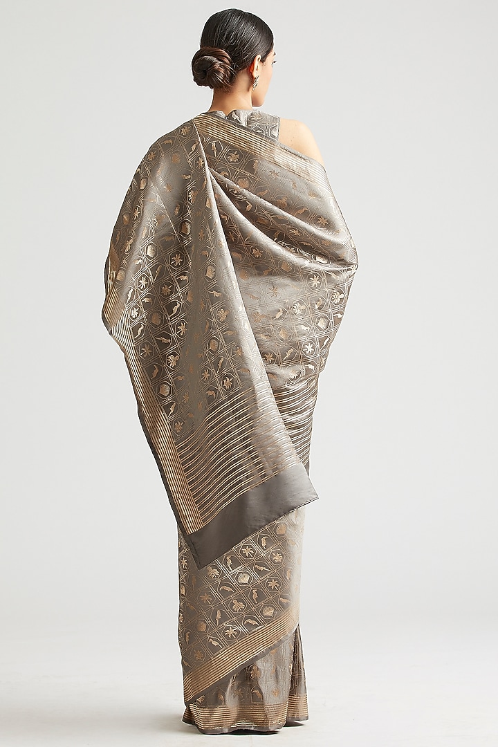 Shadow Grey Silk Brocade Wedding Saree by Kshitij Jalori at Pernia's Pop Up Shop