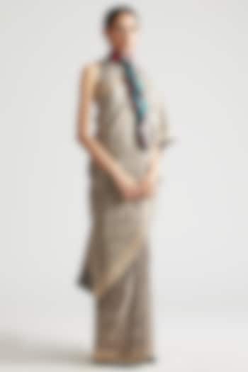 Shadow Grey Silk Brocade Wedding Saree  by Kshitij Jalori at Pernia's Pop Up Shop