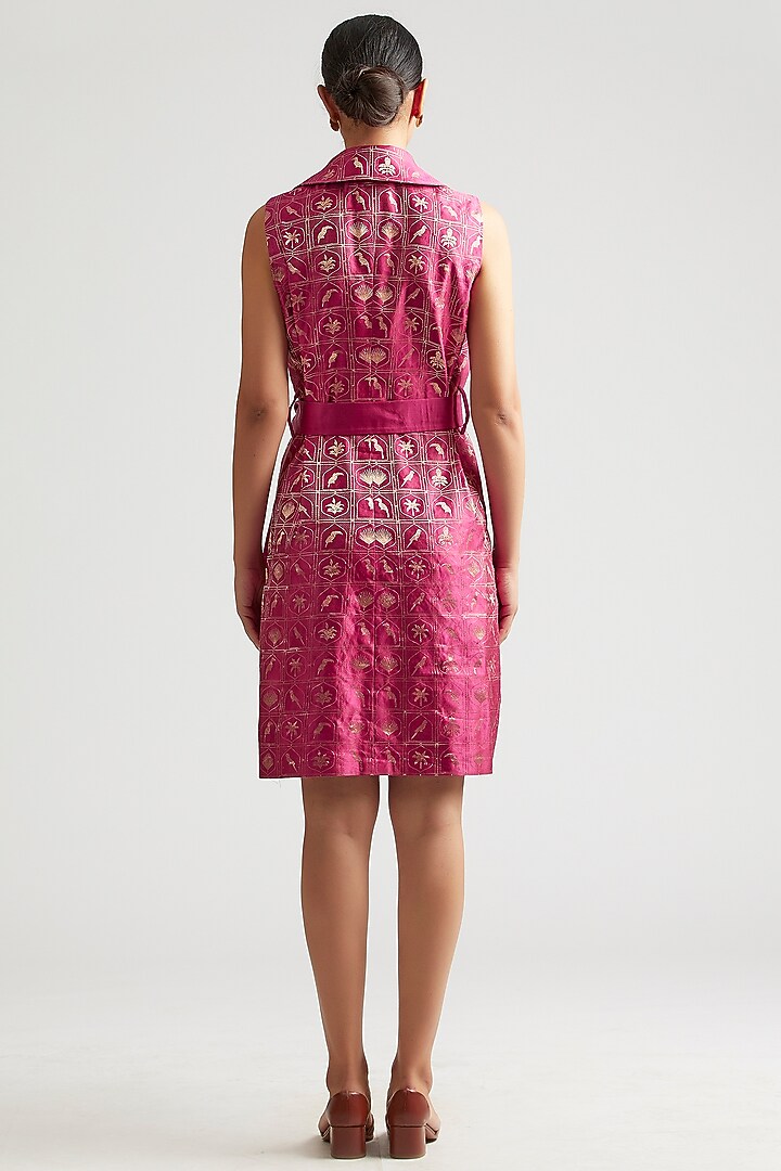 Mulberry Pink Silk Brocade Trench Cocktail Dress by Kshitij Jalori at Pernia's Pop Up Shop