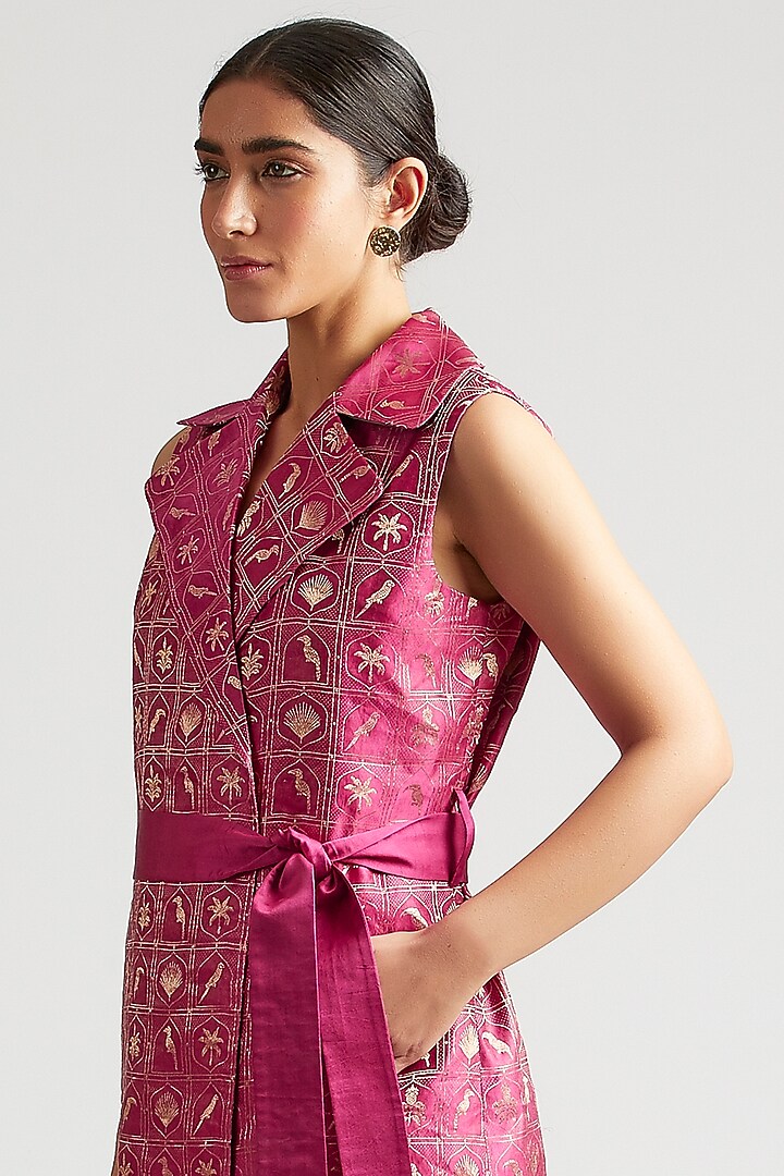 Mulberry Pink Silk Brocade Trench Cocktail Dress by Kshitij Jalori at Pernia's Pop Up Shop