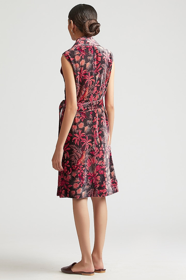 Charcoal Grey Silk Velvet Print Trench Vacation Dress by Kshitij Jalori at Pernia's Pop Up Shop