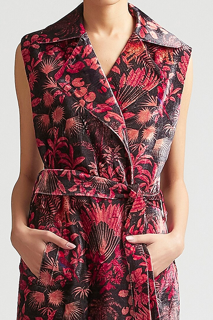 Charcoal Grey Silk Velvet Print Trench Vacation Dress by Kshitij Jalori at Pernia's Pop Up Shop