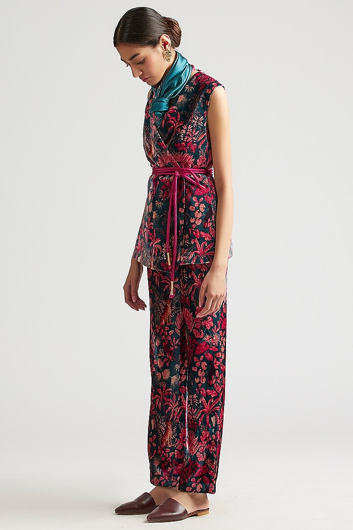 Teal Blue Printed Pant Set by Kshitij Jalori at Pernia's Pop Up Shop