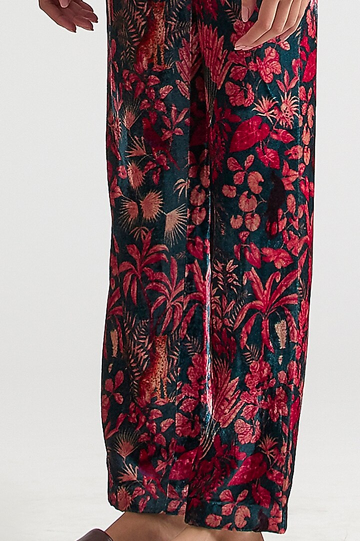 Teal Blue Printed Pant Set by Kshitij Jalori at Pernia's Pop Up Shop