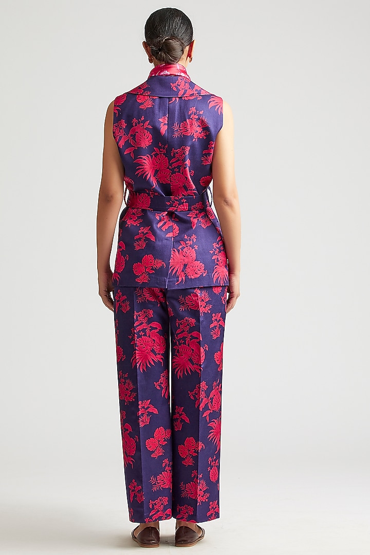 Spectrum Blue Printed Pant Set by Kshitij Jalori at Pernia's Pop Up Shop