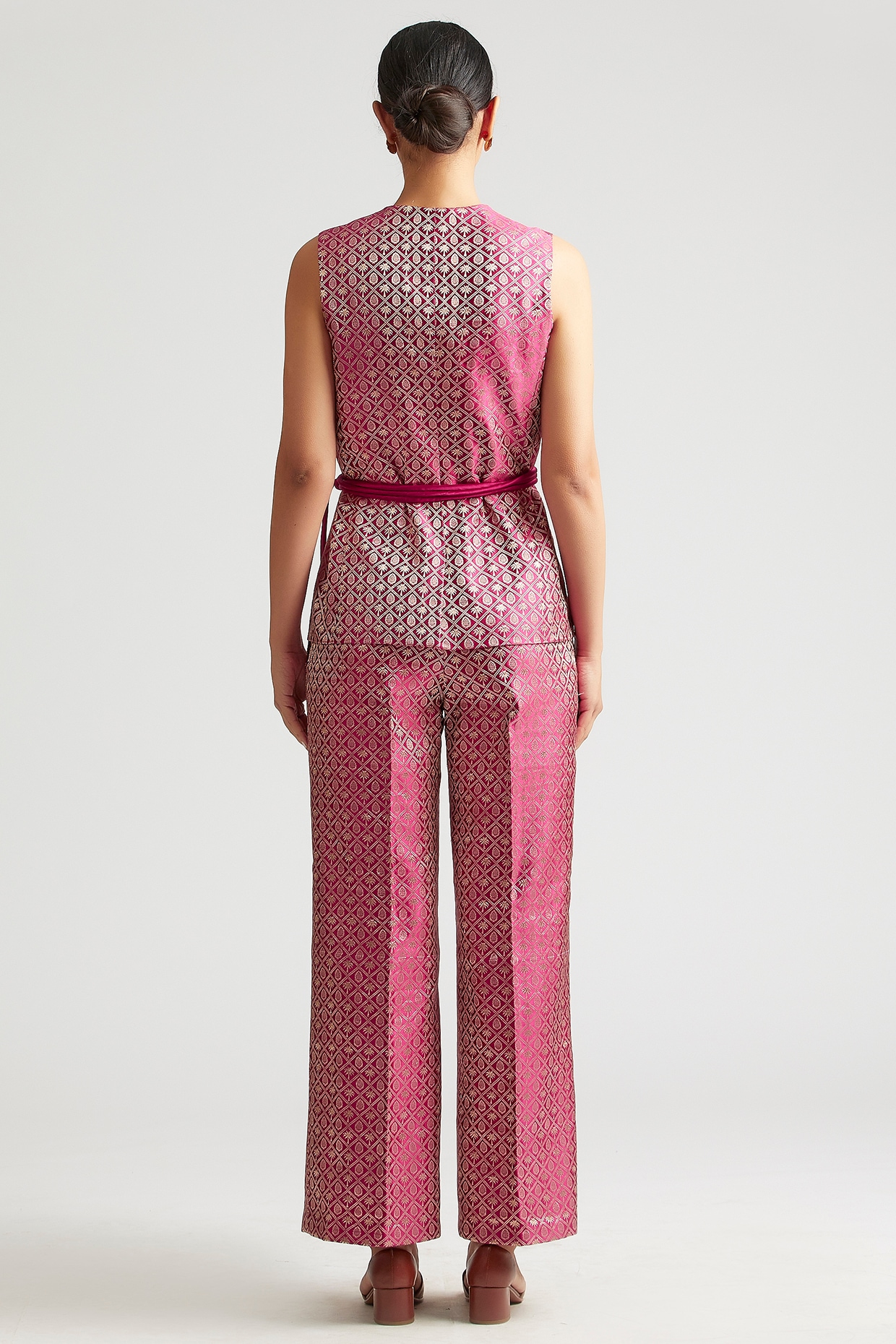 Pink  Gold Silk Brocade Kurta  Pants  Little Threads