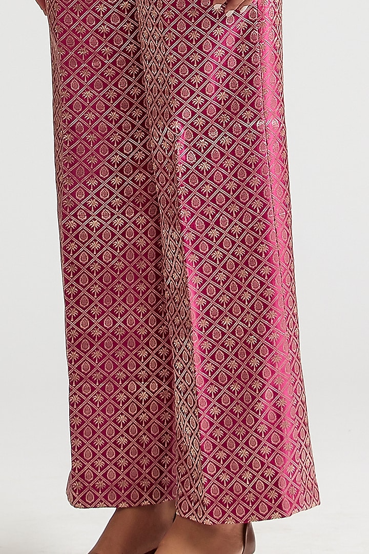 Mulberry Pink Silk Brocade Pant Set by Kshitij Jalori at Pernia's Pop Up Shop