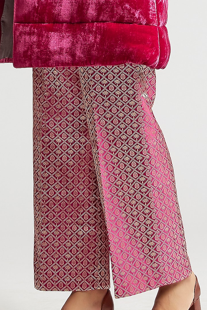 Mulberry Pink Pant Set With Dark Hot Pink Puffer Jacket by Kshitij Jalori at Pernia's Pop Up Shop