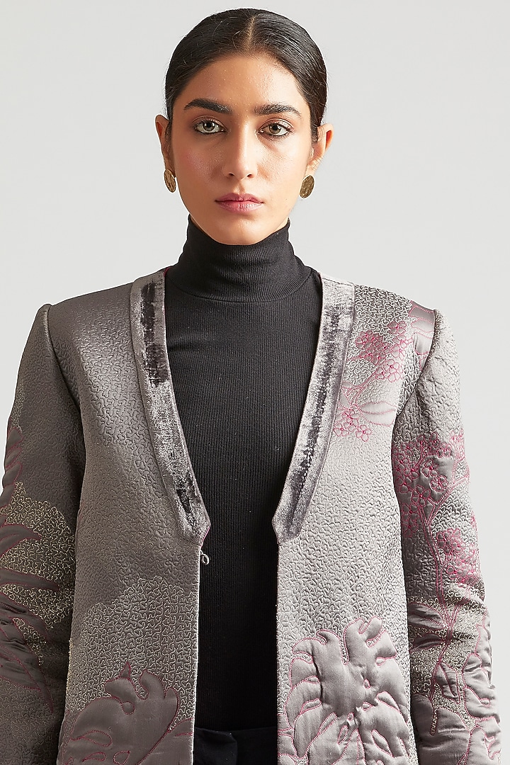 Shadow Grey Embroidered Chapan Jacket by Kshitij Jalori at Pernia's Pop Up Shop