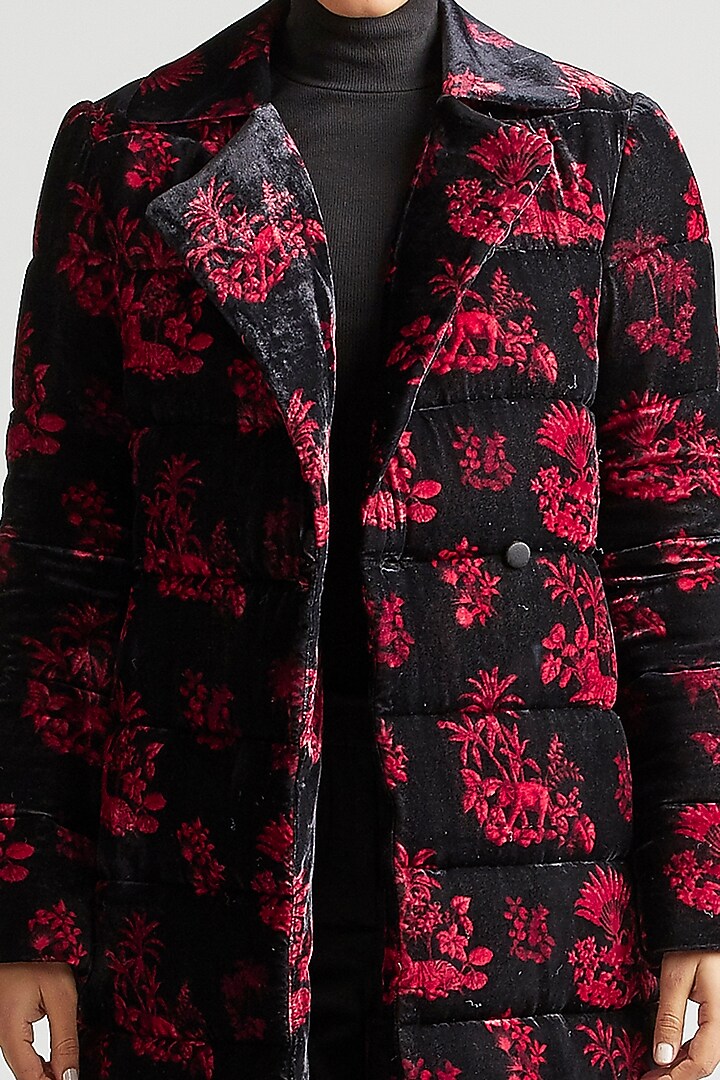 Black Printed Puffer Jacket by Kshitij Jalori at Pernia's Pop Up Shop