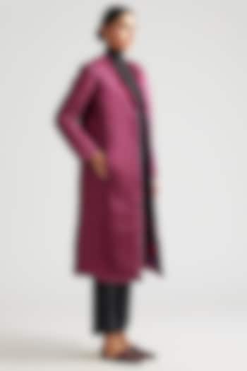 Mulberry Pink & Shadow Grey Reversible Chapan Jacket by Kshitij Jalori