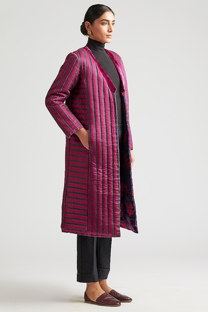 Mulberry Pink & Shadow Grey Reversible Chapan Jacket by Kshitij Jalori