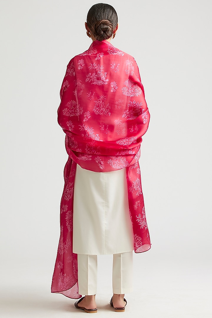Cherry Red Silk Organza Printed Dupatta by Kshitij Jalori at Pernia's Pop Up Shop