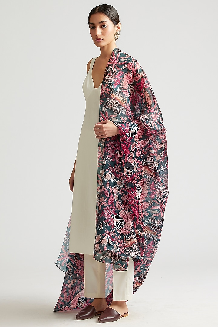 Medieval Blue Silk Organza Printed Dupatta by Kshitij Jalori at Pernia's Pop Up Shop