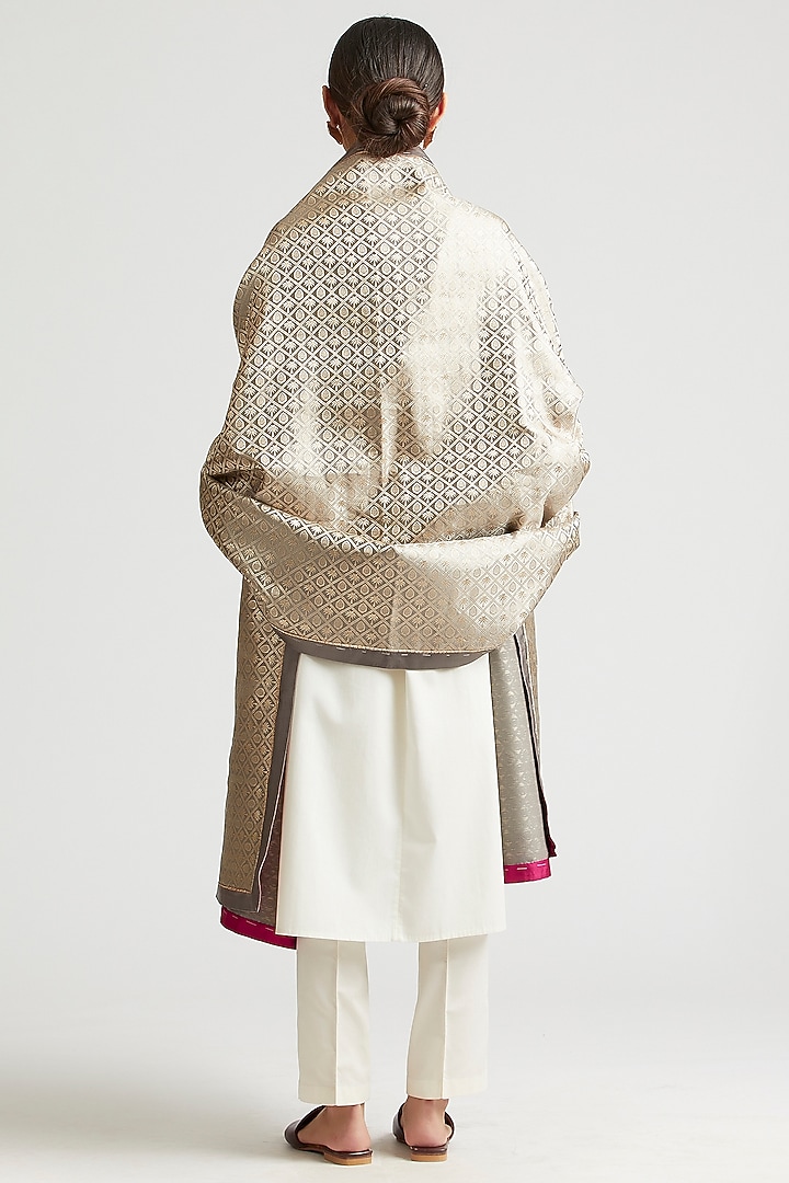 Shadow Grey Silk Mashru Dupatta by Kshitij Jalori at Pernia's Pop Up Shop