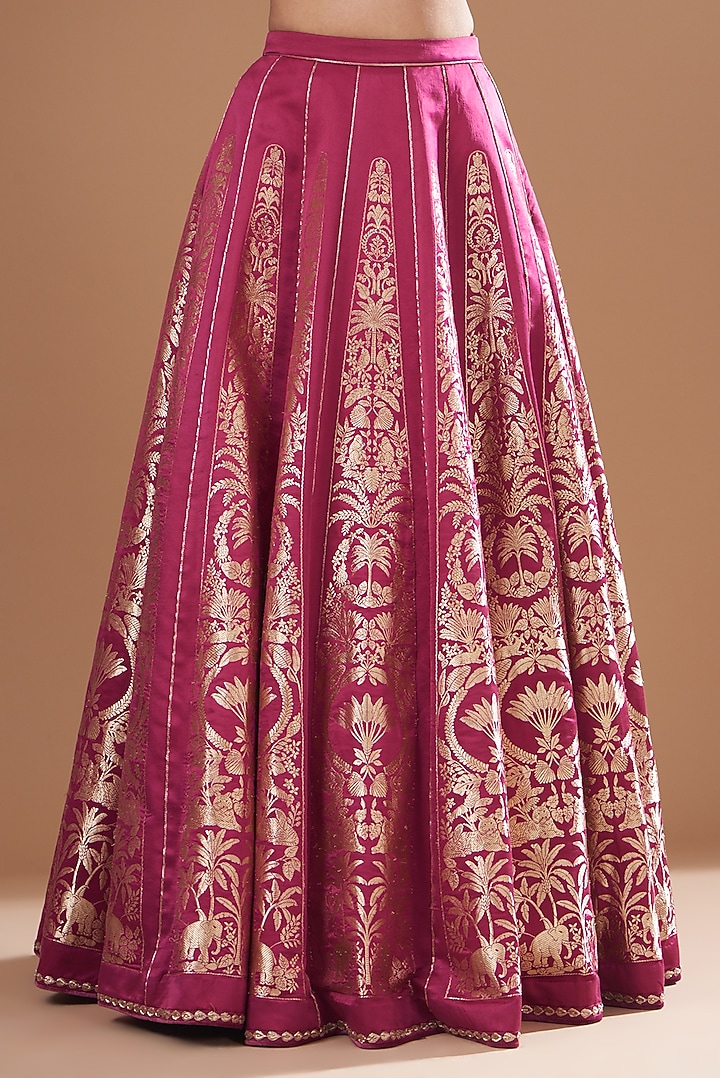 Mulberry Silk Brocade Printed & Embroidered Bridal Lehenga Set by Kshitij Jalori at Pernia's Pop Up Shop
