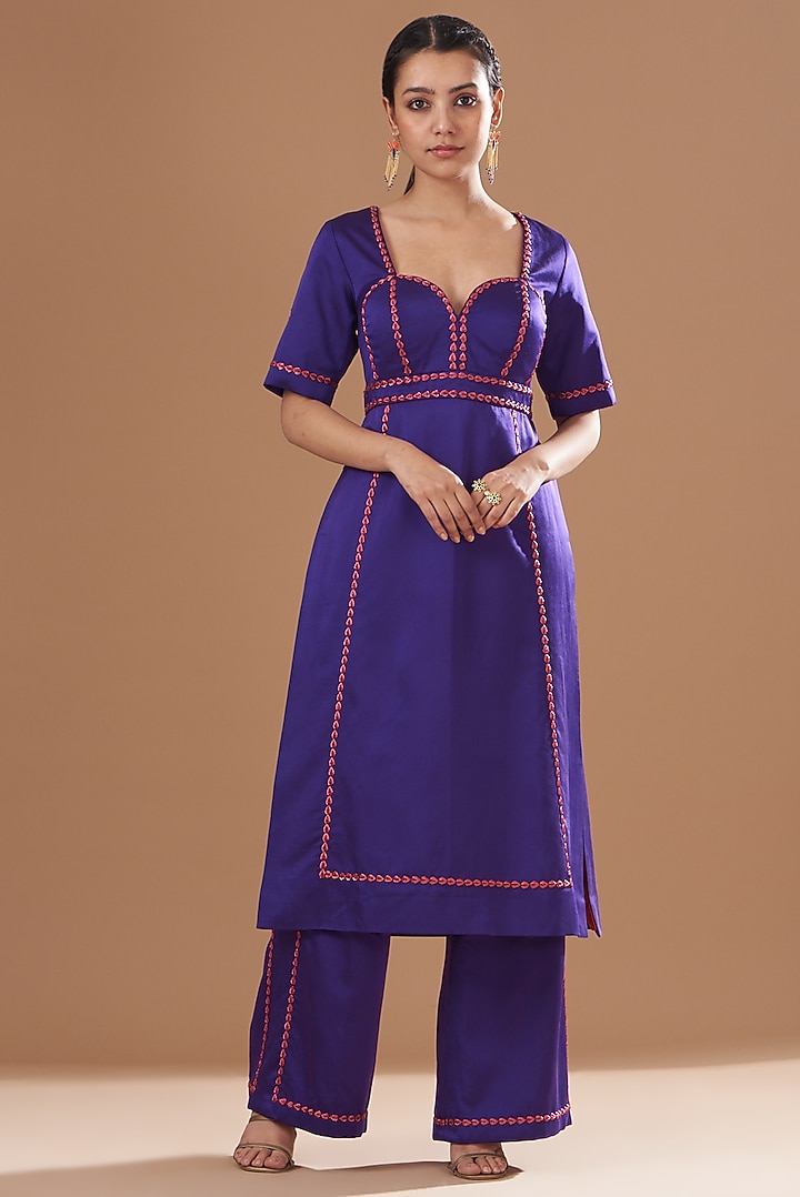 Jamun Silk Satin Crepe Embroidered Kurta Set by Kshitij Jalori at Pernia's Pop Up Shop