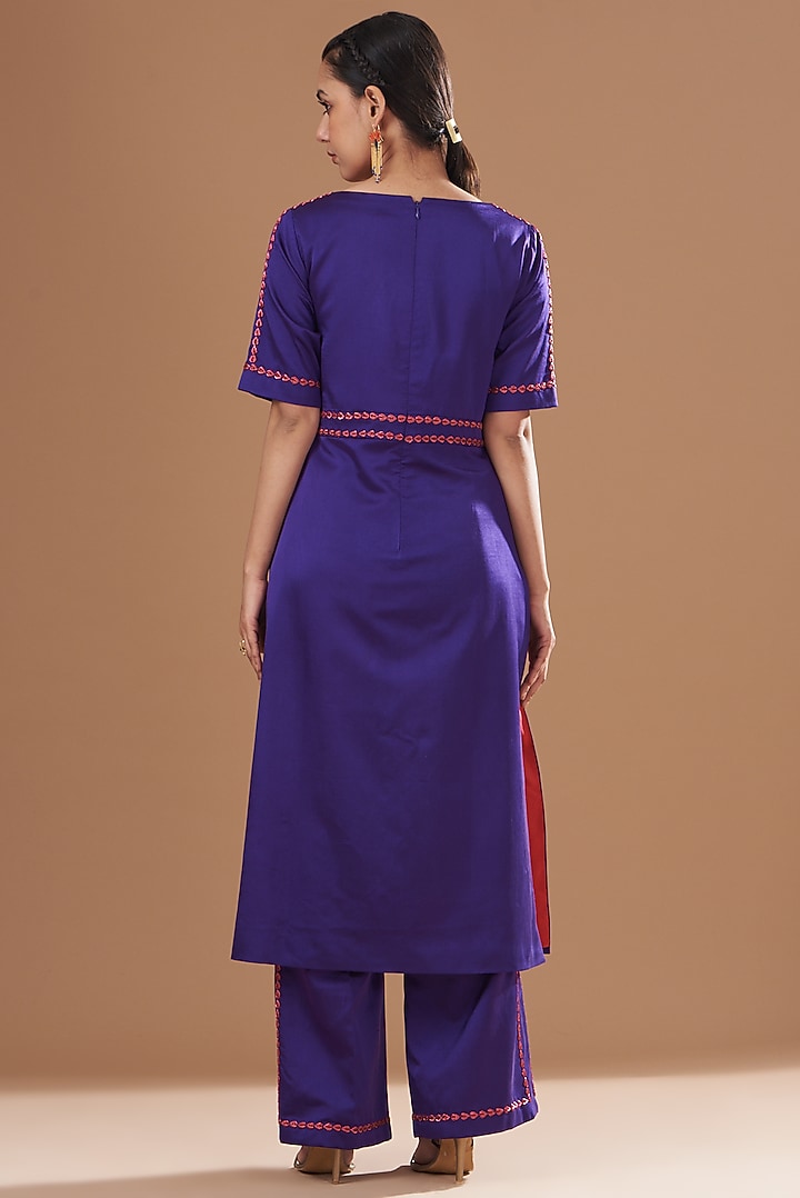 Jamun Silk Satin Crepe Embroidered Kurta Set by Kshitij Jalori at Pernia's Pop Up Shop