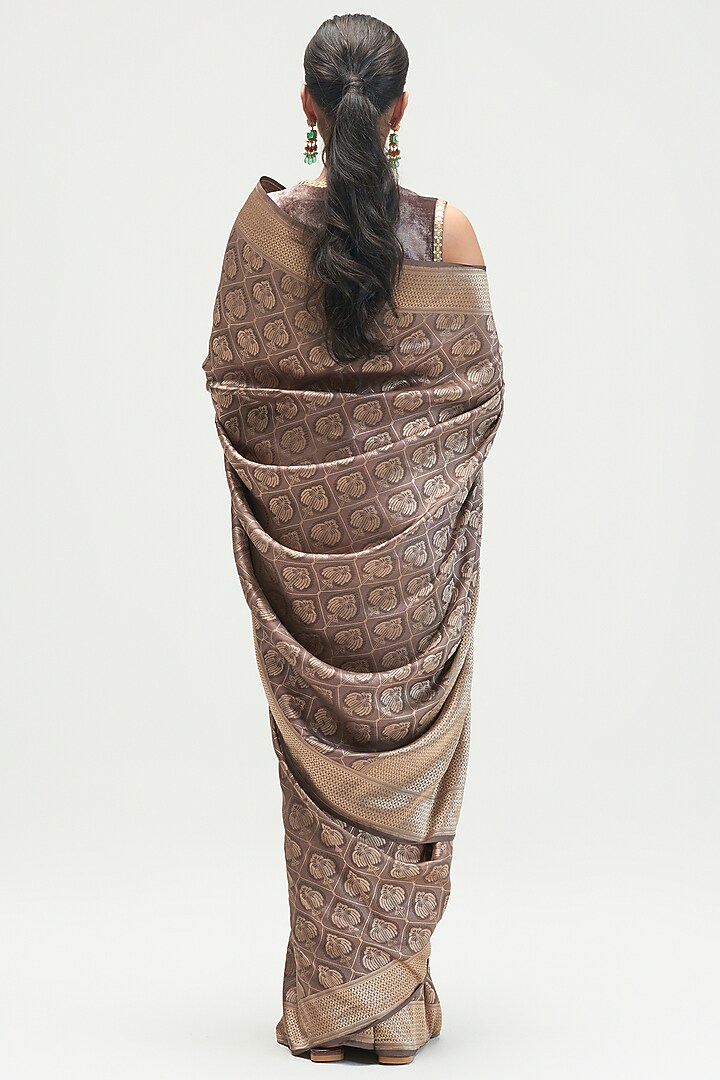 Mud Brown Silk Wedding Saree by Kshitij Jalori at Pernia's Pop Up Shop
