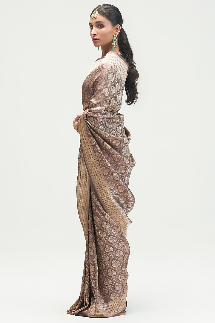 Mud Brown Silk Wedding Saree by Kshitij Jalori at Pernia's Pop Up Shop