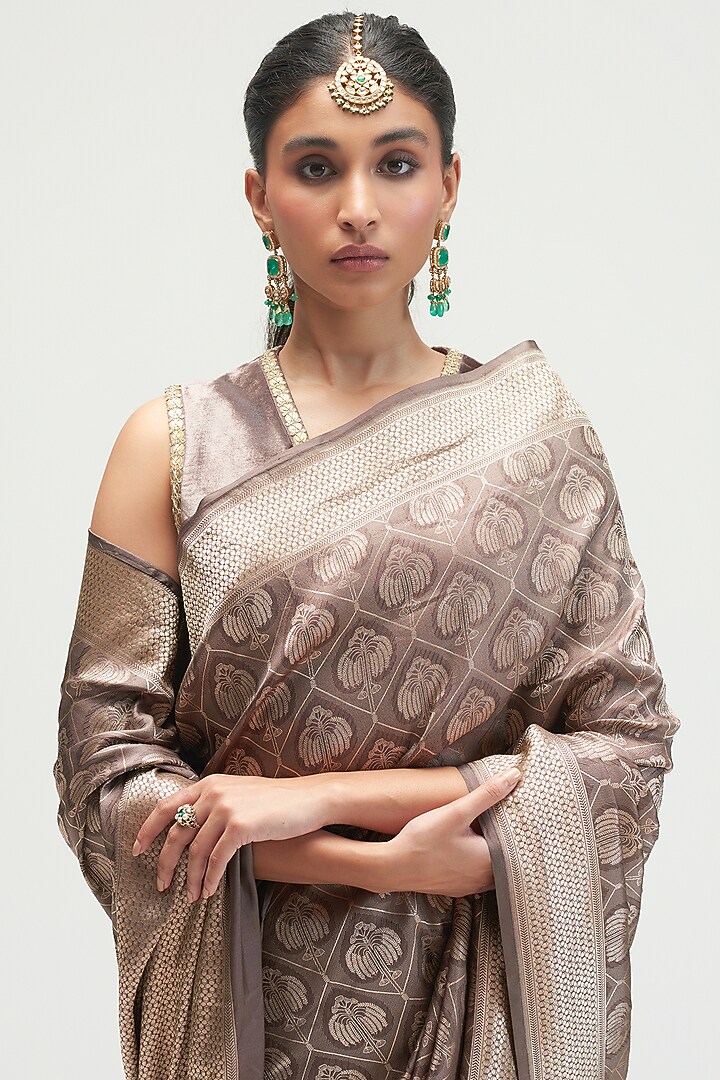 Mud Brown Silk Wedding Saree by Kshitij Jalori at Pernia's Pop Up Shop