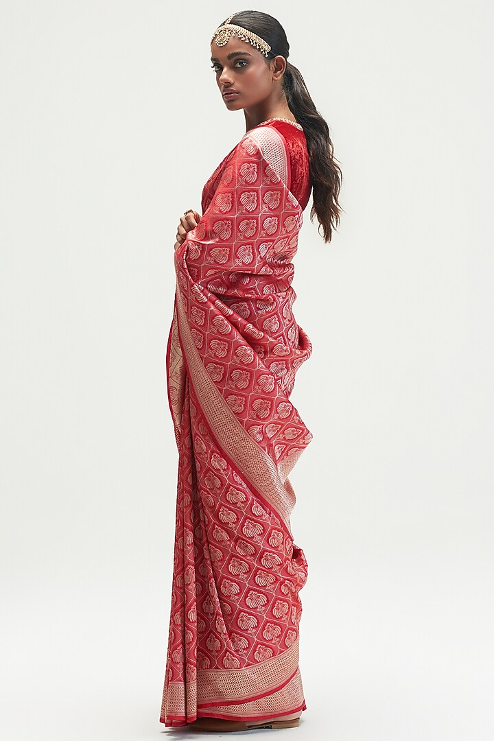 Garnet Silk Brocade Wedding Saree by Kshitij Jalori at Pernia's Pop Up Shop