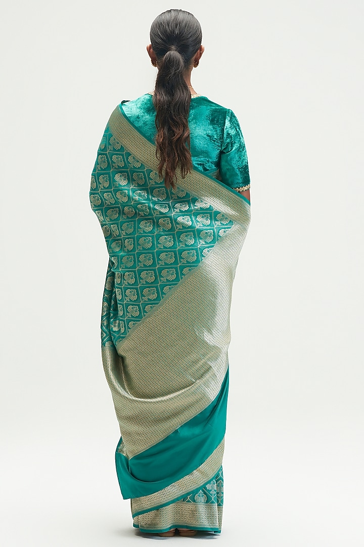 Teal Sapphire Silk Wedding Saree by Kshitij Jalori at Pernia's Pop Up Shop