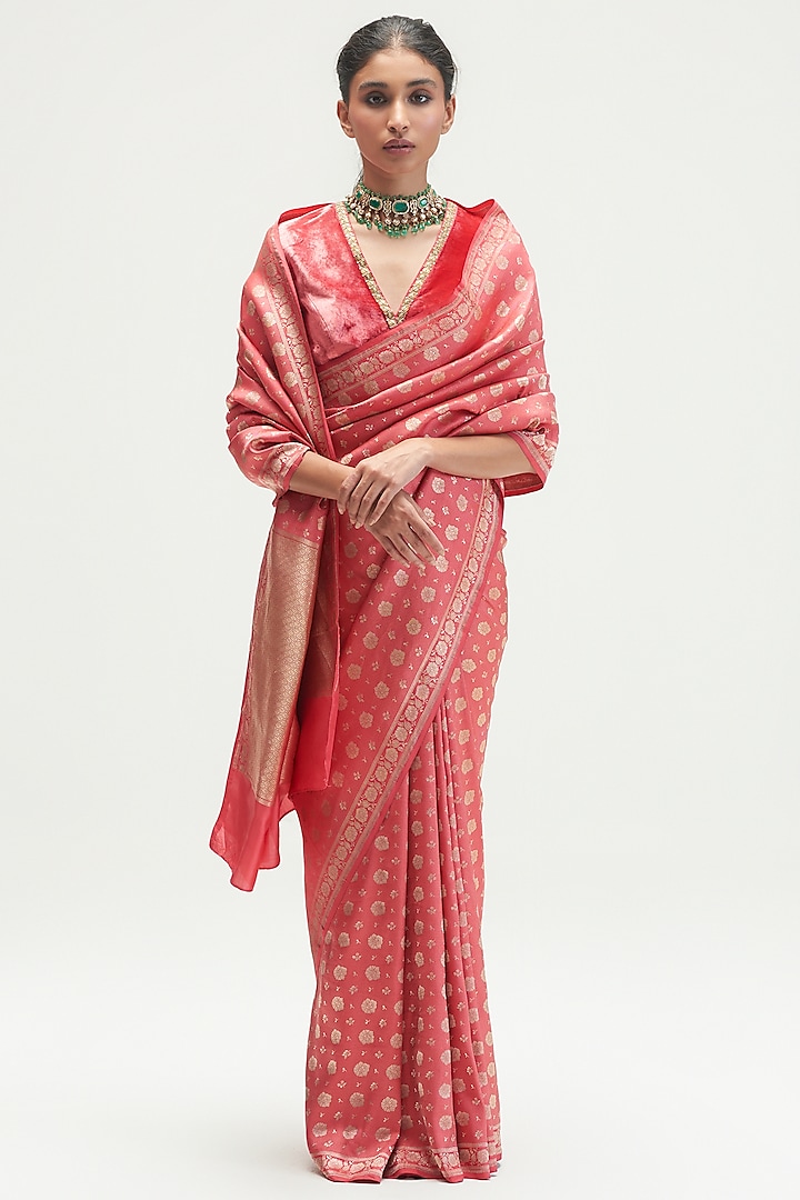 Rouge Silk Brocade Saree by Kshitij Jalori