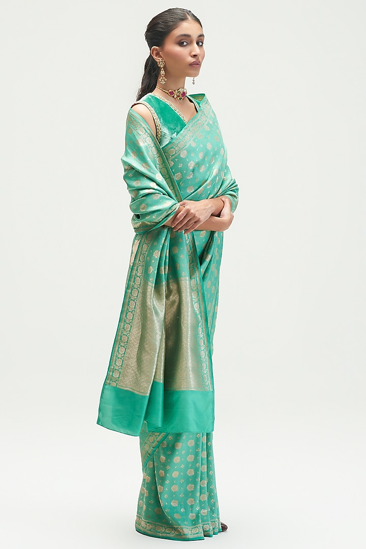 Sea Mint Silk Wedding Saree by Kshitij Jalori at Pernia's Pop Up Shop