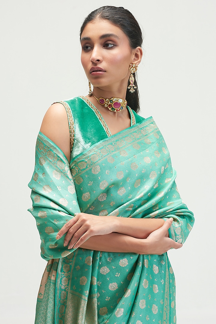 Sea Mint Silk Wedding Saree by Kshitij Jalori at Pernia's Pop Up Shop