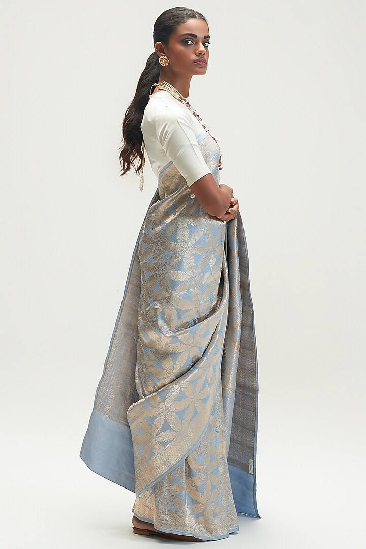 Pale Blue Silk Wedding Saree by Kshitij Jalori at Pernia's Pop Up Shop