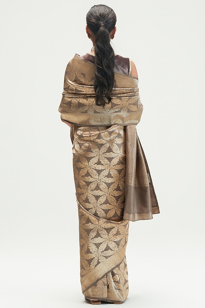 Shadow Grey Silk Brocade Wedding Saree by Kshitij Jalori at Pernia's Pop Up Shop