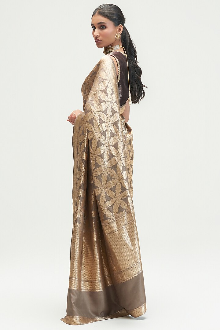 Shadow Grey Silk Brocade Wedding Saree by Kshitij Jalori at Pernia's Pop Up Shop