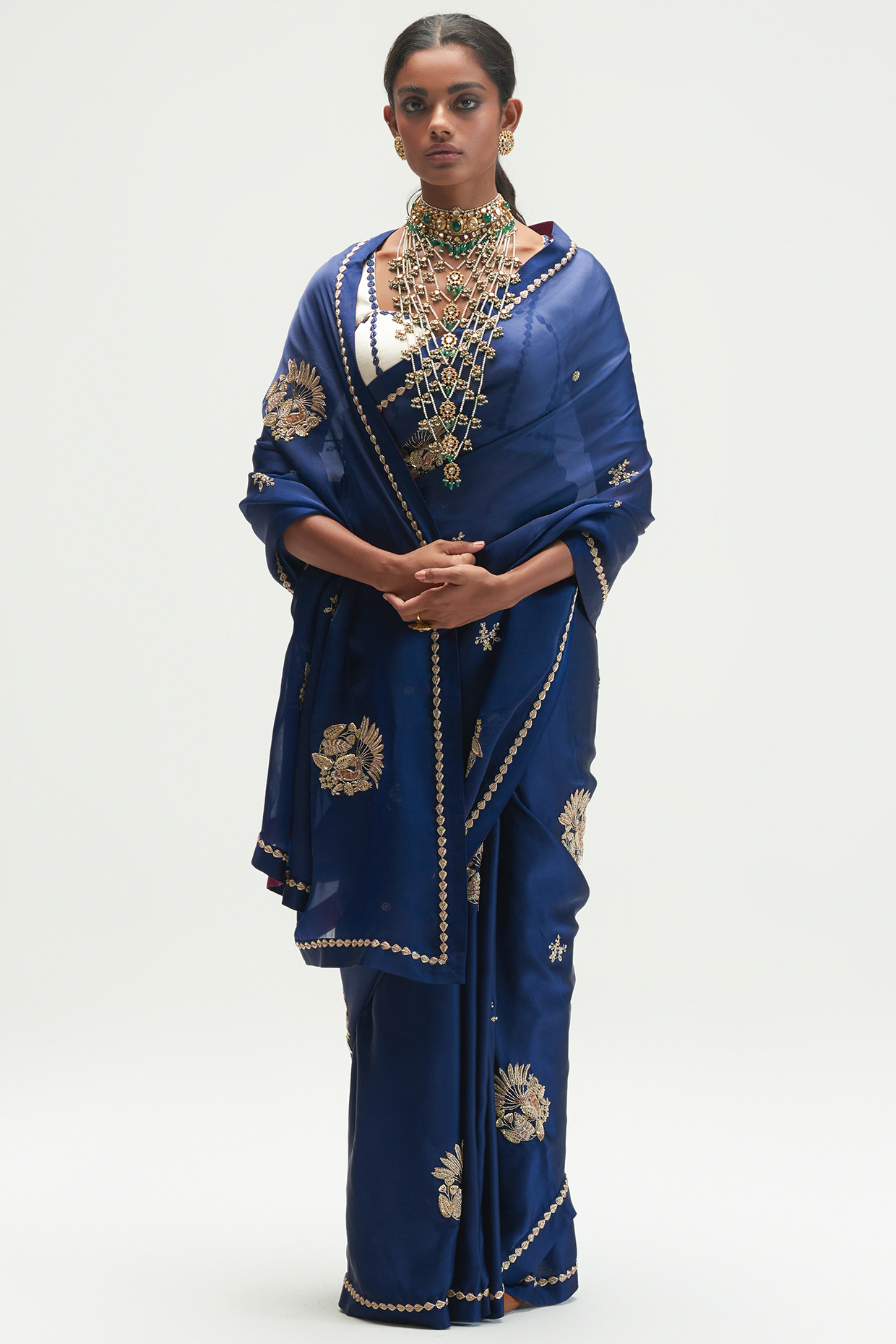 Sapphire Embroidered Saree by Kshitij Jalori