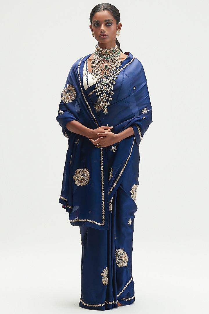 Sapphire Embroidered Saree by Kshitij Jalori