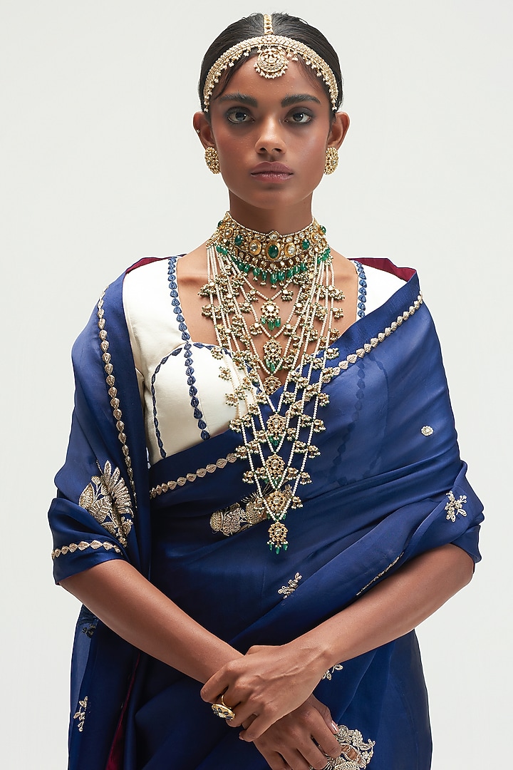 Sapphire Embroidered Reception Saree by Kshitij Jalori at Pernia's Pop Up Shop