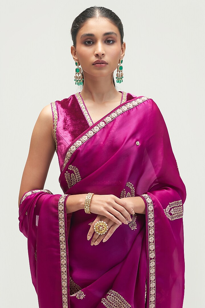Amethyst Embroidered Reception Saree by Kshitij Jalori at Pernia's Pop Up Shop