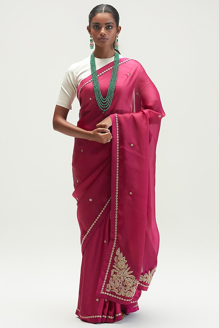 Mulberry Saree With Embroidery by Kshitij Jalori