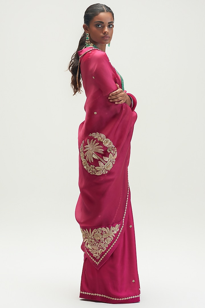 Mulberry Wedding Saree With Embroidery by Kshitij Jalori at Pernia's Pop Up Shop
