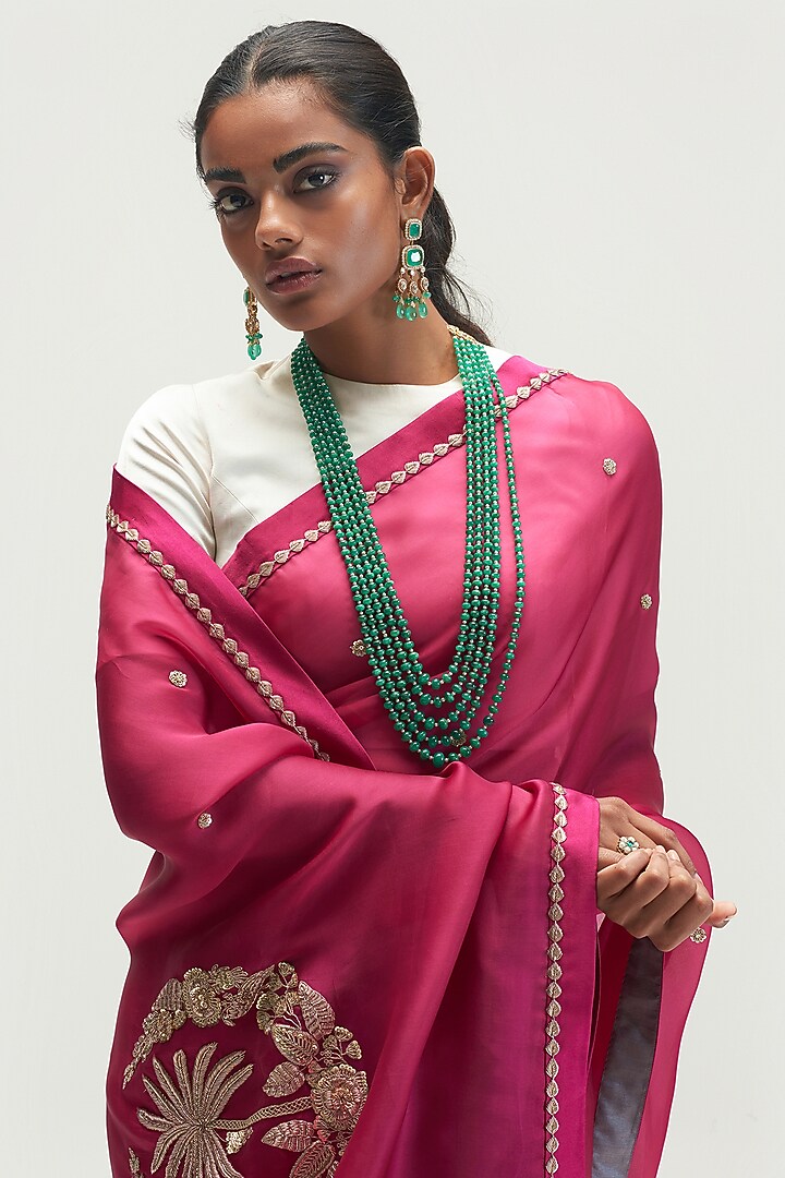 Mulberry Wedding Saree With Embroidery by Kshitij Jalori at Pernia's Pop Up Shop