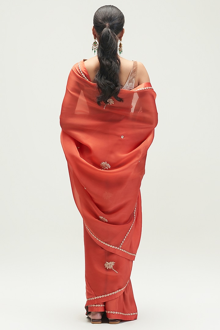 Rust Embroidered Wedding Saree by Kshitij Jalori at Pernia's Pop Up Shop