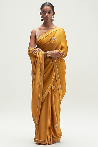 Mustard Embroidered Saree by Kshitij Jalori