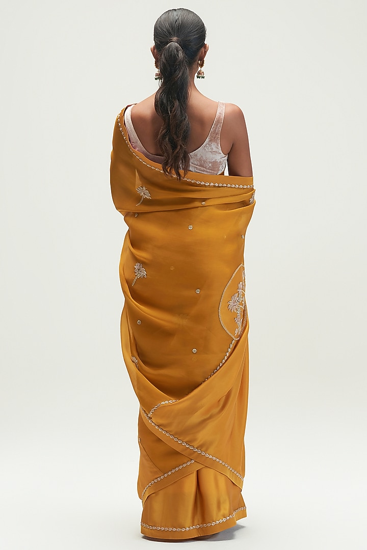Mustard Embroidered Wedding Saree by Kshitij Jalori at Pernia's Pop Up Shop