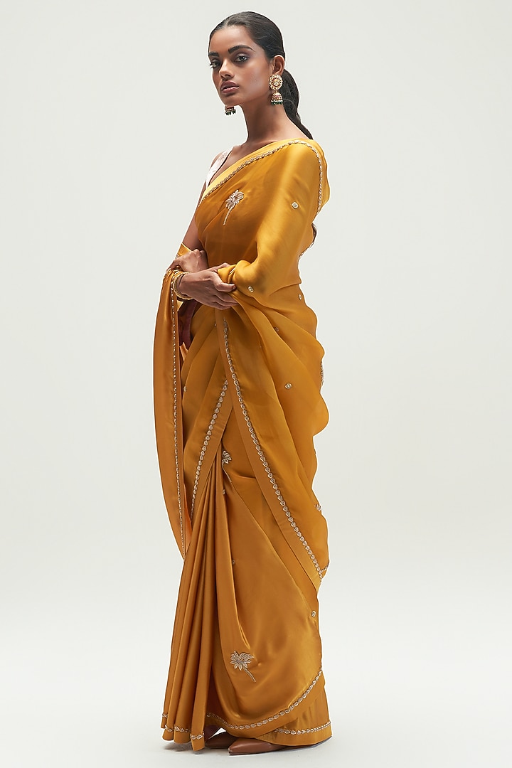Mustard Embroidered Wedding Saree by Kshitij Jalori at Pernia's Pop Up Shop