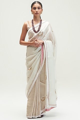 White Embroidered Saree Set by Kshitij Jalori